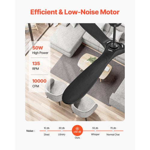 72 Inch Ceiling Fan without Light 6Speed Remote Control 3WoodBlade