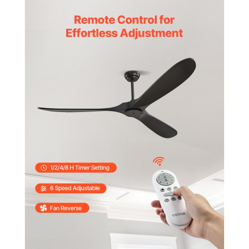 72 Inch Ceiling Fan without Light 6Speed Remote Control 3WoodBlade