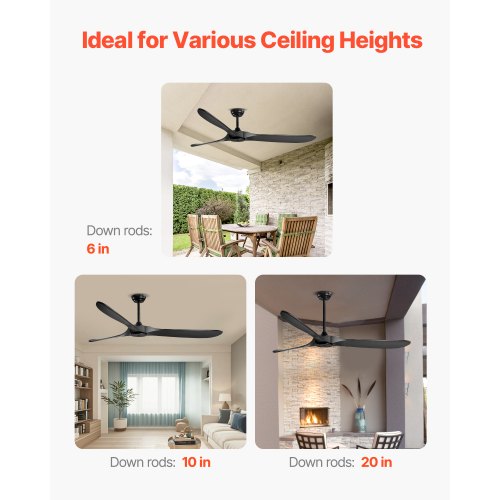 72 Inch Ceiling Fan without Light 6Speed Remote Control 3WoodBlade