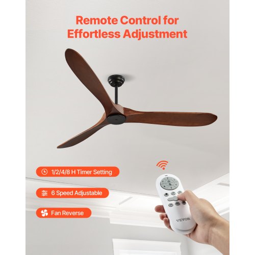 72 Inch Ceiling Fan without Light 6Speed Remote Control 3WoodBlade