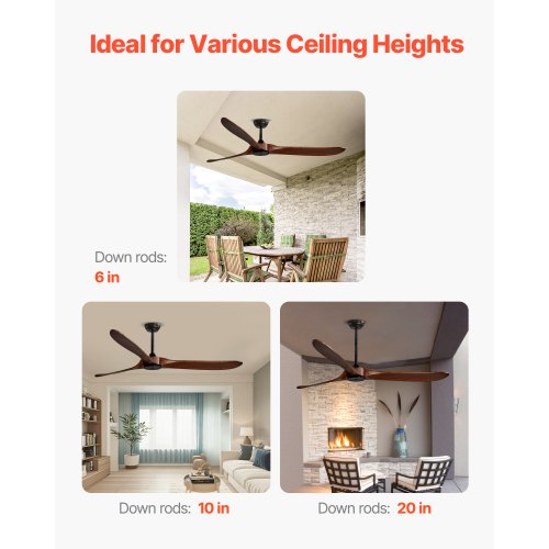 72 Inch Ceiling Fan without Light 6Speed Remote Control 3WoodBlade