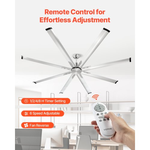 84 In Ceiling Fan without Light 6Speed Remote Control Aluminum 8Blade