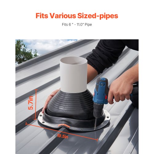 2 Pcs Roof Pipe Flashing Boots Fit Pipe OD 6 to 11 Flexible EDPM Roofing