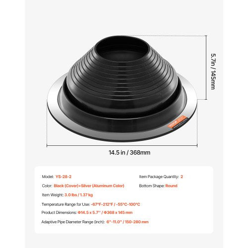2 Pcs Roof Pipe Flashing Boots Fit Pipe OD 6 to 11 Flexible EDPM Roofing