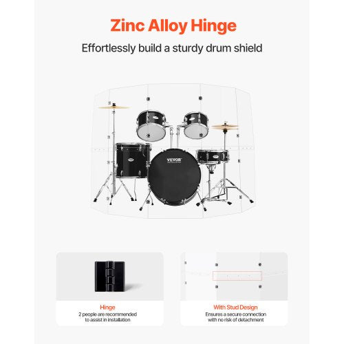 Drum Shield 5 Panels 2 ft x 5 ft Portable Acrylic Drum Cage with Zinc Alloy