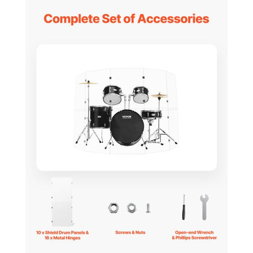 Drum Shield 5 Panels 2 ft x 5 ft Portable Acrylic Drum Cage with Zinc Alloy