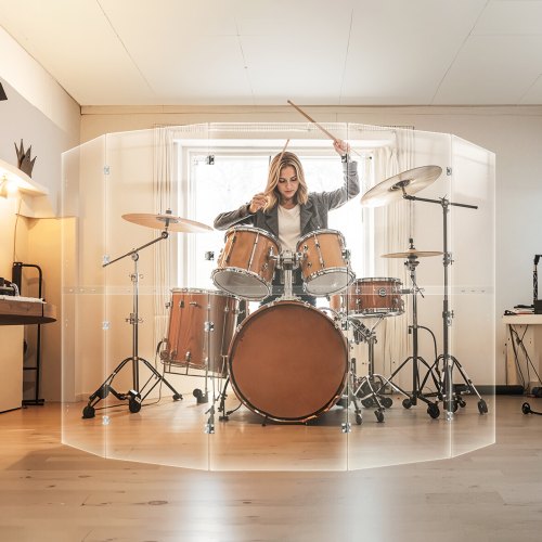 Drum Shield 5 Panels 2 ft x 5 ft Portable Acrylic Drum Cage with Zinc Alloy
