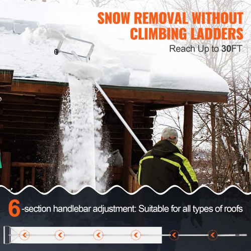 Snow Roof Rake 30ft Reach Aluminium Roof Shovel with Slide Cloth Premium