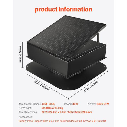 Roof Attic Exhaust Fan 35W Smart Solar Roof Ventilation Fan Auto