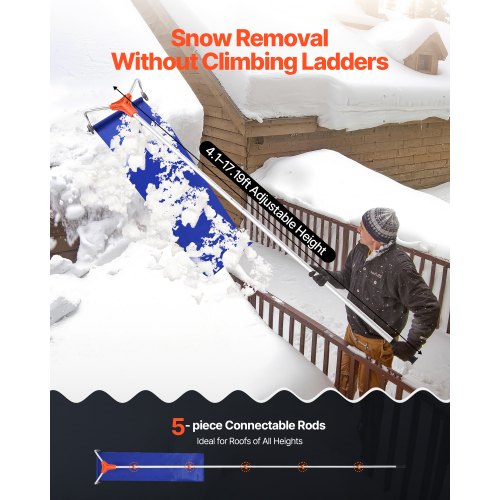 Snow Roof Rake 17 in Aluminum Blade 41172 ft Adjustable Roof Snow