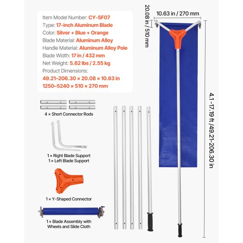 Snow Roof Rake 17 in Aluminum Blade 41172 ft Adjustable Roof Snow