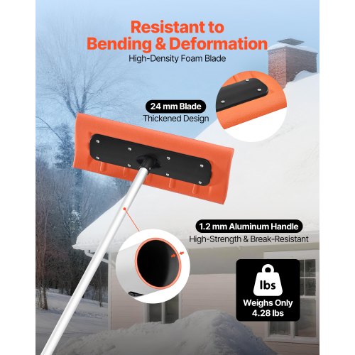 Snow Roof Rake 17.7 in Foam Blade 73184 ft Adjustable Roof Snow