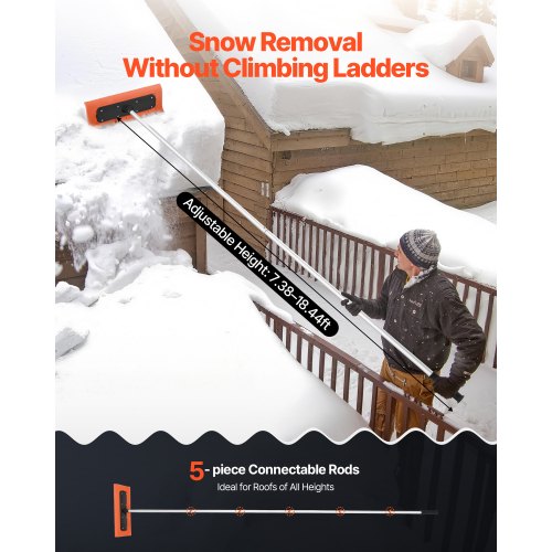 Snow Roof Rake 17.7 in Foam Blade 73184 ft Adjustable Roof Snow