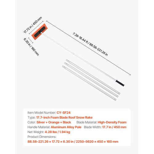 Snow Roof Rake 17.7 in Foam Blade 73184 ft Adjustable Roof Snow