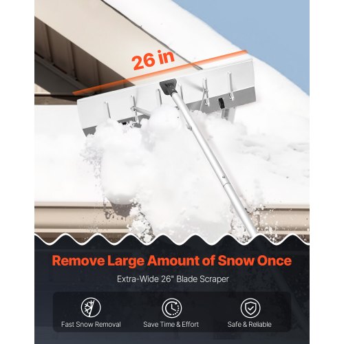 Snow Roof Rake 26 in Aluminum Blade 7520 ft Adjustable Roof Snow Scraper