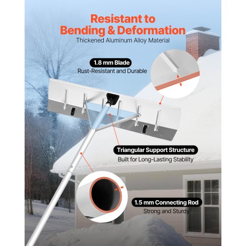 Snow Roof Rake 26 in Aluminum Blade 7520 ft Adjustable Roof Snow Scraper