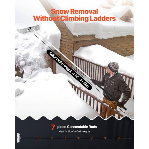 Snow Roof Rake 26 in Aluminum Blade 7520 ft Adjustable Roof Snow Scraper