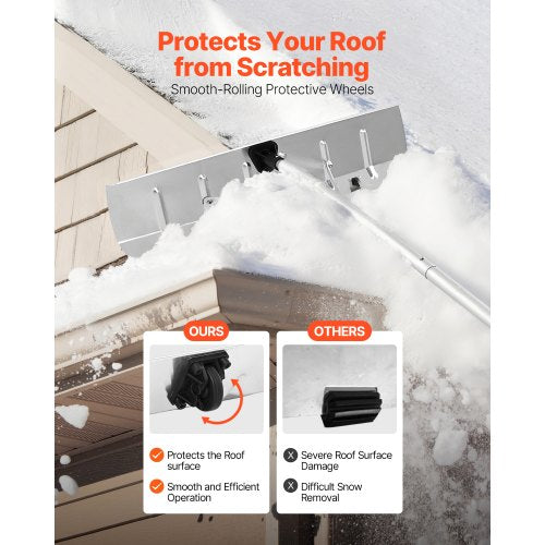 Snow Roof Rake 26 in Aluminum Blade 7520 ft Adjustable Roof Snow Scraper