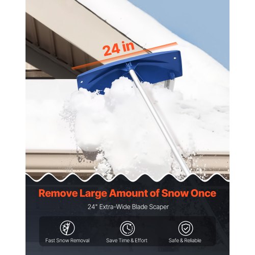 Snow Roof Rake 24 in PP Plastic Blade 38182 ft Adjustable Roof Snow