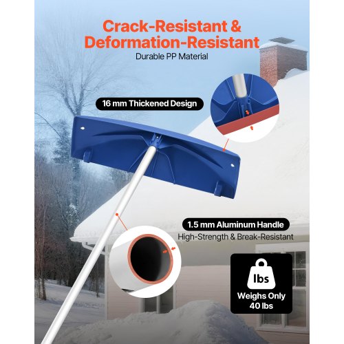 Snow Roof Rake 24 in PP Plastic Blade 38182 ft Adjustable Roof Snow