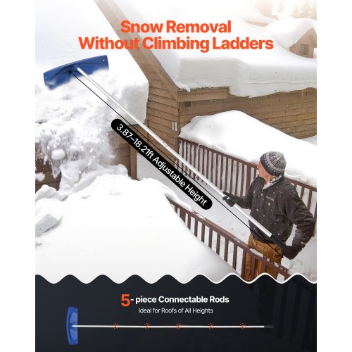 Snow Roof Rake 24 in PP Plastic Blade 38182 ft Adjustable Roof Snow