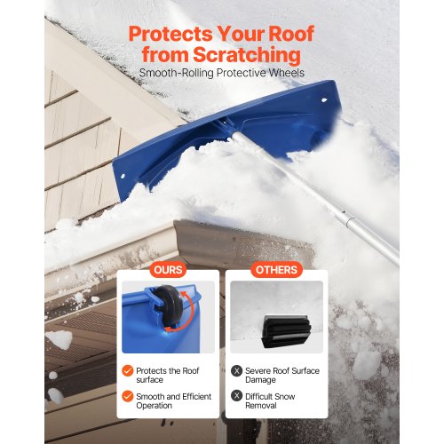 Snow Roof Rake 24 in PP Plastic Blade 38182 ft Adjustable Roof Snow