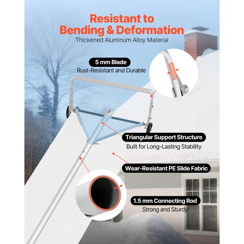 Snow Roof Rake 18.5 in Aluminum Blade 5230 ft Adjustable Roof Snow