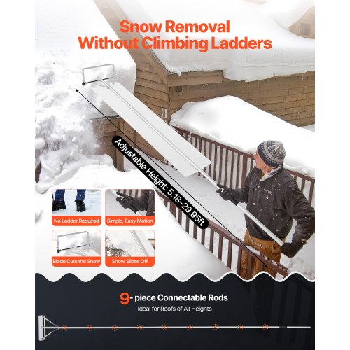 Snow Roof Rake 18.5 in Aluminum Blade 5230 ft Adjustable Roof Snow