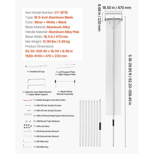 Snow Roof Rake 18.5 in Aluminum Blade 5230 ft Adjustable Roof Snow
