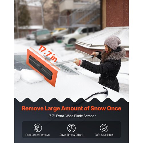 Snow Roof Rake 4ft Long Reach Car Roof Snow Scraper 17.7 in Foam Blade for No
