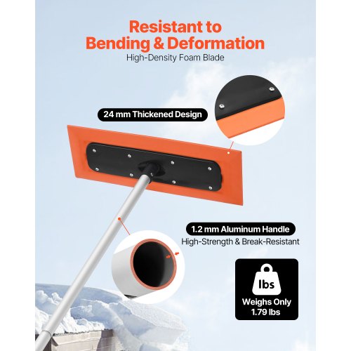 Snow Roof Rake 4ft Long Reach Car Roof Snow Scraper 17.7 in Foam Blade for No