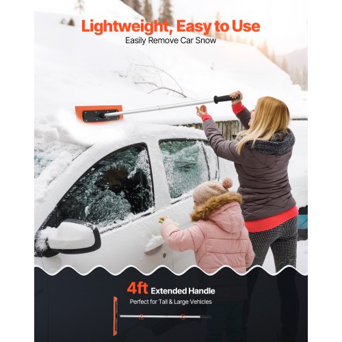 Snow Roof Rake 4ft Long Reach Car Roof Snow Scraper 17.7 in Foam Blade for No