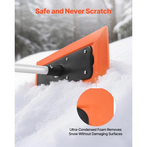 Snow Roof Rake 4ft Long Reach Car Roof Snow Scraper 17.7 in Foam Blade for No