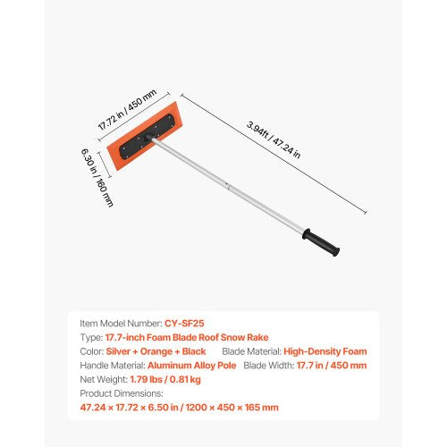 Snow Roof Rake 4ft Long Reach Car Roof Snow Scraper 17.7 in Foam Blade for No