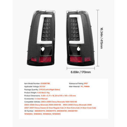 Tail Light Assembly Compatible with 20032006 Chevy Silverado 1500 1500 HD
