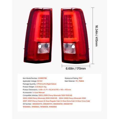 Tail Light Assembly Compatible with 20032006 Chevy Silverado 1500 1500 HD 1