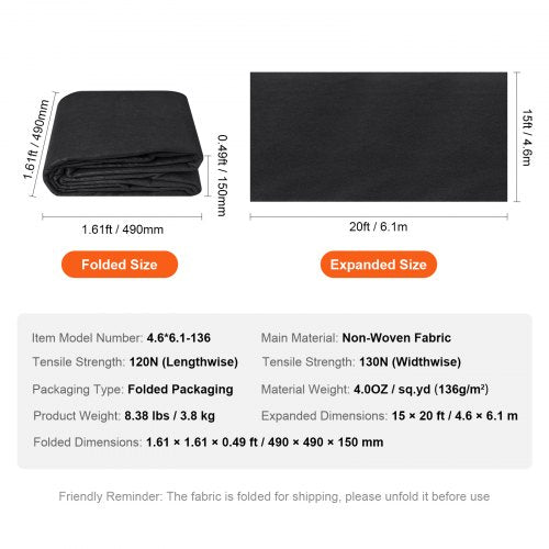 Driveway Fabric 15x20FT Non Woven Geotextile Fabric for Landscaping Heavy
