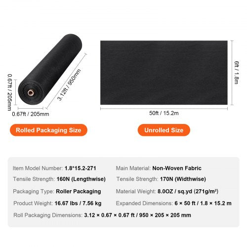 Non Woven Geotextile Fabric Under Gravel 6x50FT 8OZ Driveway Fabric