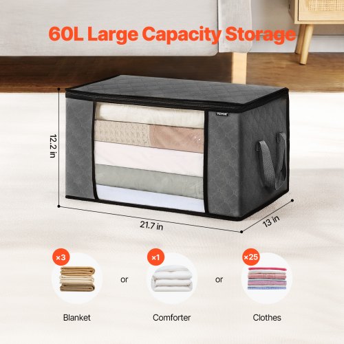 60L Large Storage Bags 6 Pack Clothes Storage Bin Foldable Closet