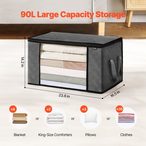 90L Large Storage Bags 6 Pack Clothes Storage Bin Foldable Closet