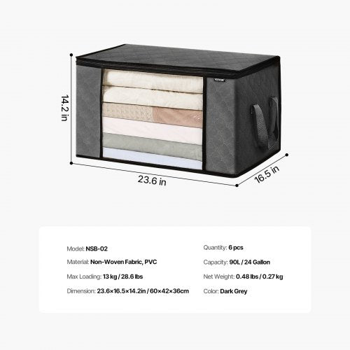 90L Large Storage Bags 6 Pack Clothes Storage Bin Foldable Closet