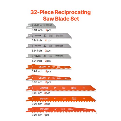 Reciprocating Saw Blades 32Piece Various Sizes BiMetal Reciprocating Saw