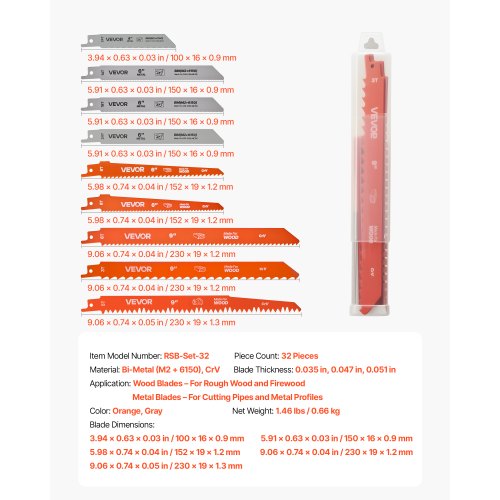 Reciprocating Saw Blades 32Piece Various Sizes BiMetal Reciprocating Saw