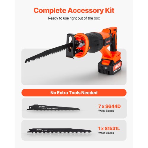 Cordless Reciprocating Saw 20 V 3000 SPM Variable Speed 1 inch Stroke