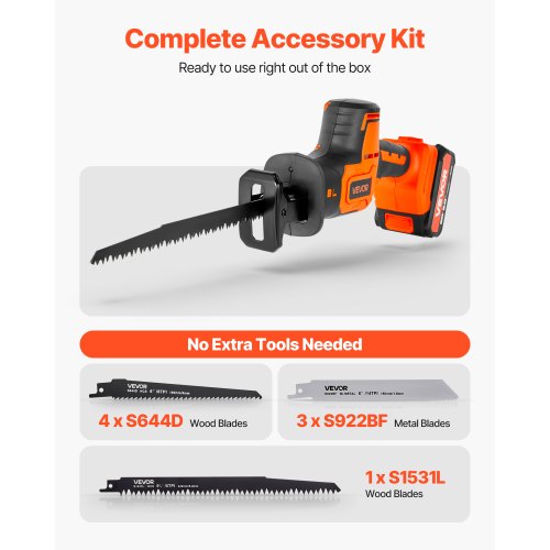 Cordless Reciprocating Saw 20 V 3000 SPM Variable Speed 1 inch Stroke 1