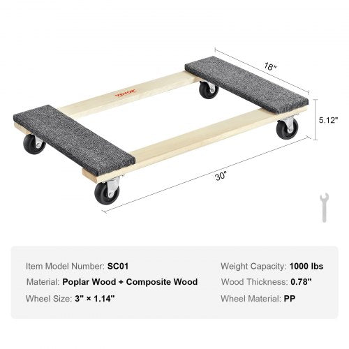 Furniture Dolly 1000 lbs Load Capacity 18 x 30 4 x 3 PP Swivel
