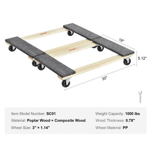 Furniture Dolly 1000 lbs Each Load Capacity 2 Packs 18 x 30 8 x 3 PP