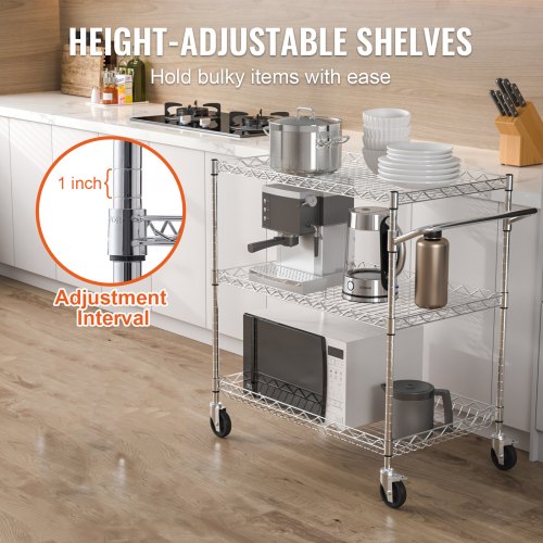 Kitchen Utility Cart 3 Tiers Wire Rolling Cart with 661LBS Capacity Steel
