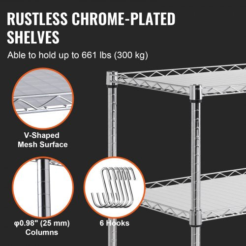 Kitchen Utility Cart 3 Tiers Wire Rolling Cart with 661LBS Capacity Steel