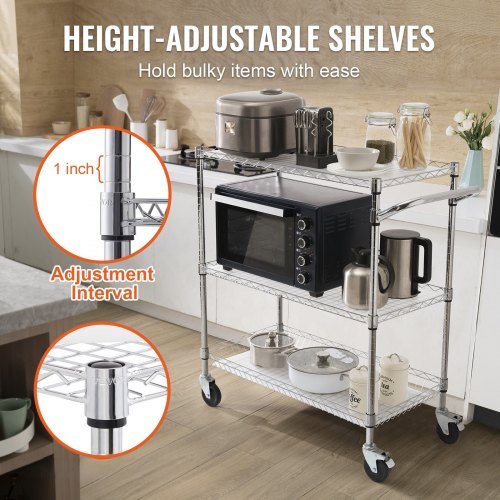 Kitchen Utility Cart 3 Tiers Wire Rolling Cart with 661LBS Capacity Steel